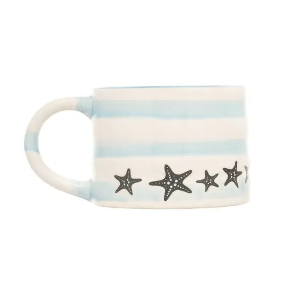 Set of 4 Starfish Mugs - White, Stoneware