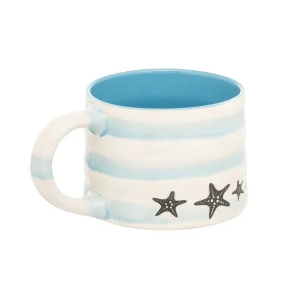 Set of 4 Starfish Mugs - White, Stoneware