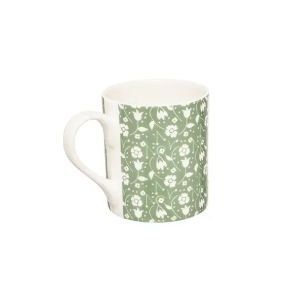Set of 4 Straight Mugs Floral Design - Green, Bone China image