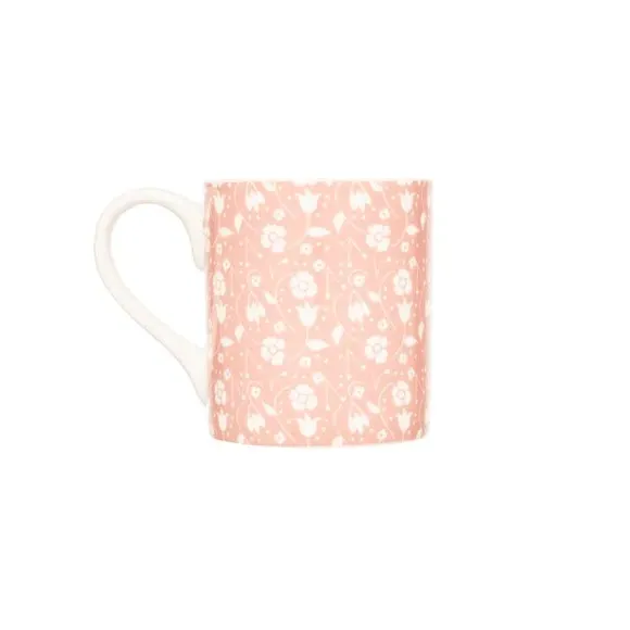 Set of 4 Straight Mugs Floral Design - Pink, Bone China