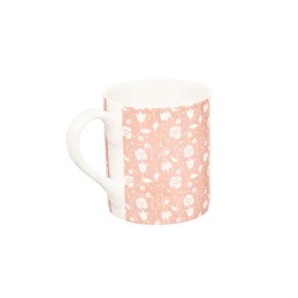 Set of 4 Straight Mugs Floral Design - Pink, Bone China image