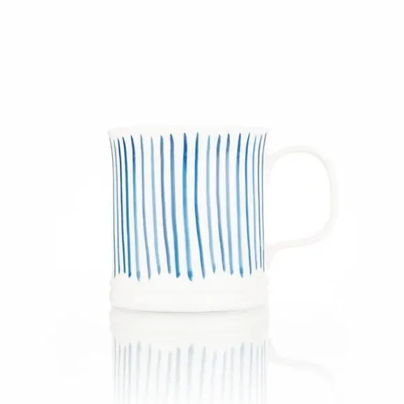 Set of 4 Tankard Mugs Striped - Blue, Bone China