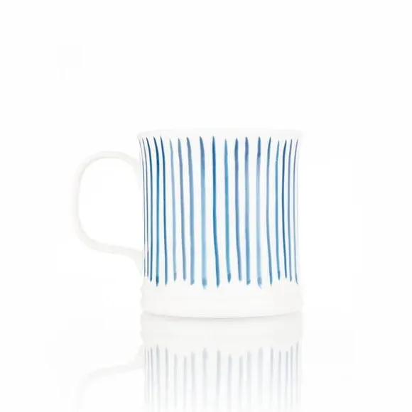 Set of 4 Tankard Mugs Striped - Blue, Bone China