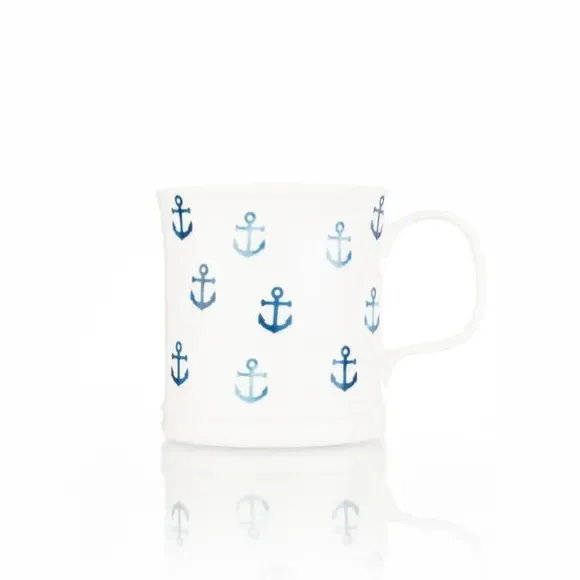 Set of 4 Tankard Mugs with Anchor Design - Blue