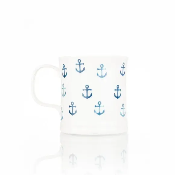 Set of 4 Tankard Mugs with Anchor Design - Blue