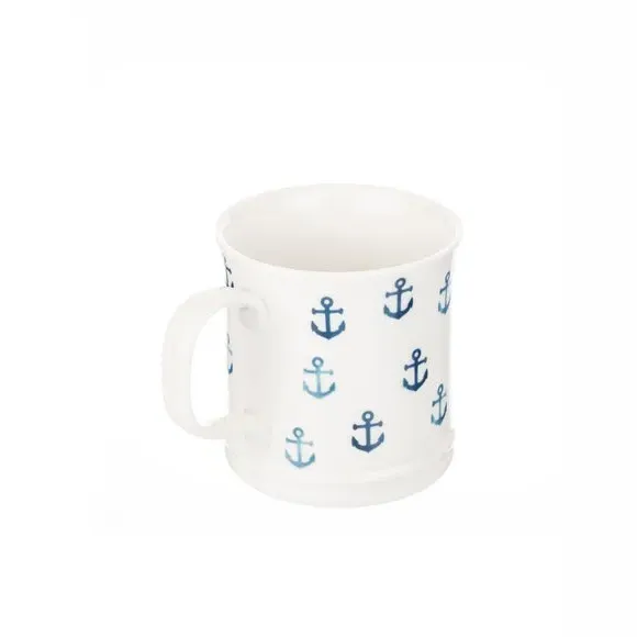 Set of 4 Tankard Mugs with Anchor Design - Blue