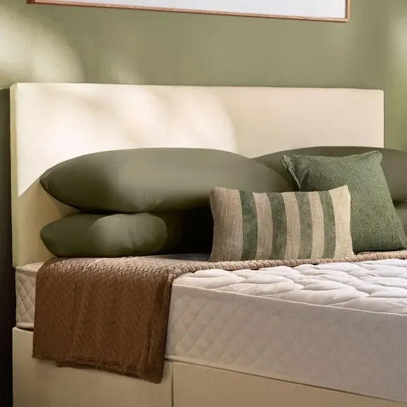 Divan Bed Set with Headboard - Cream, Fabric