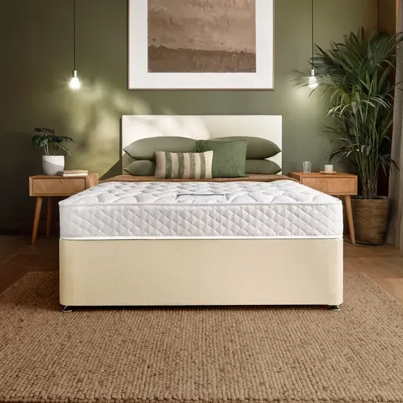 Divan Bed Set with Headboard - Cream, Fabric
