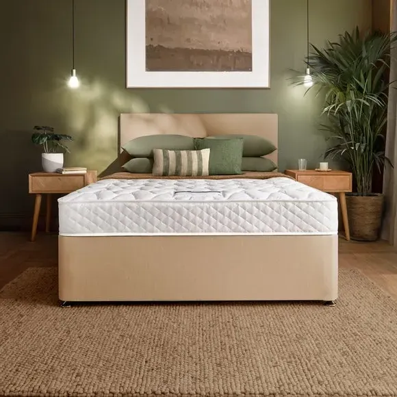Divan Bed Set with Headboard - Sandstone, Fabric