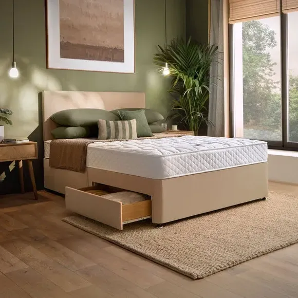 Divan Bed Set with Headboard - Sandstone, Fabric