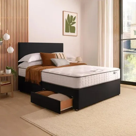 Divan Bed with Fabric Headboard - Ebony, Fabric