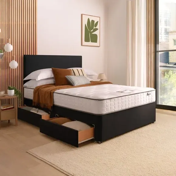 Divan Bed with Fabric Headboard - Ebony, Fabric