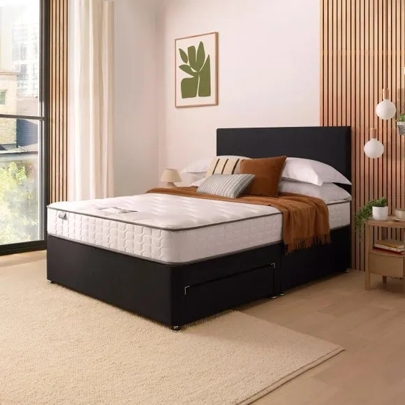 Divan Bed with Fabric Headboard - Ebony, Fabric