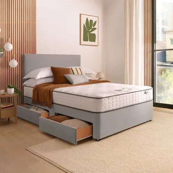 Divan Bed with Fabric Headboard - Grey, Fabric