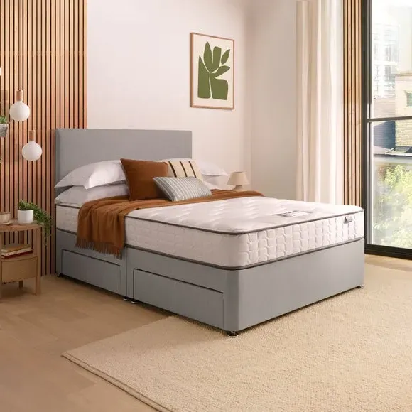Divan Bed with Fabric Headboard - Grey, Fabric