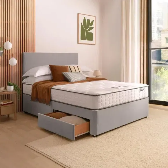 Divan Bed with Fabric Headboard - Light Grey, Fabric