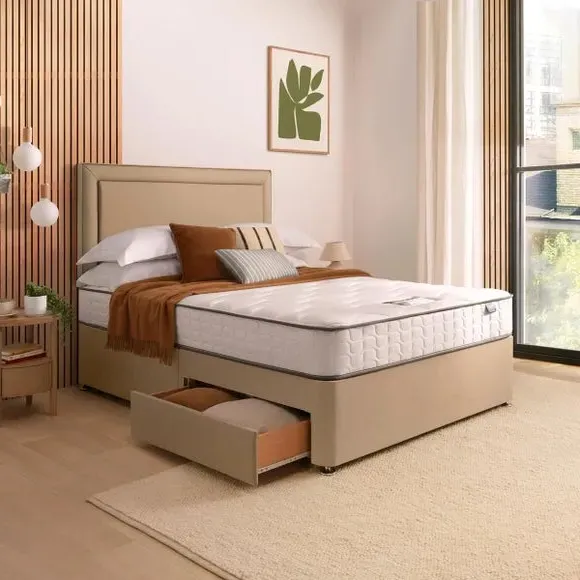 Divan Bed with Fabric Headboard - Sandstone