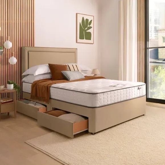 Divan Bed with Fabric Headboard - Sandstone
