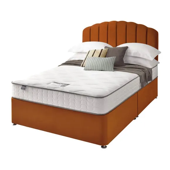 Divan Bed with Headboard & Mattress - Amber, Velvet
