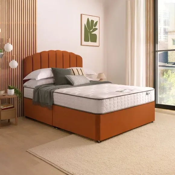 Divan Bed with Headboard & Mattress - Amber, Velvet