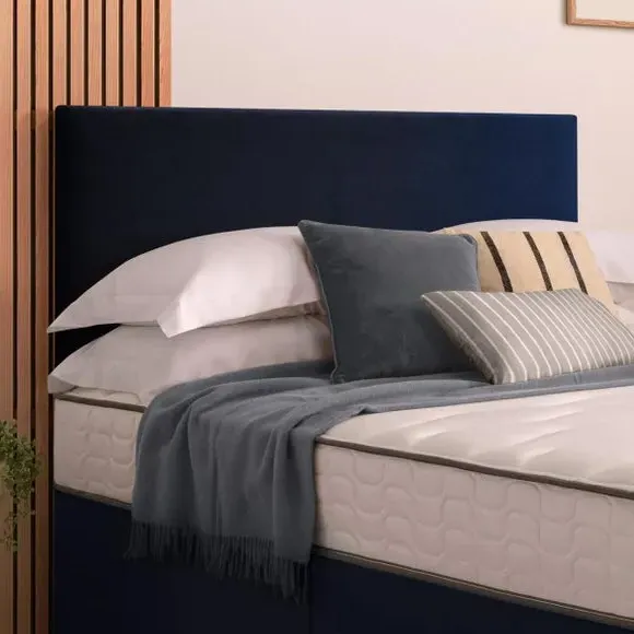 Divan Bed with Headboard & Mattress - Blue, Velvet