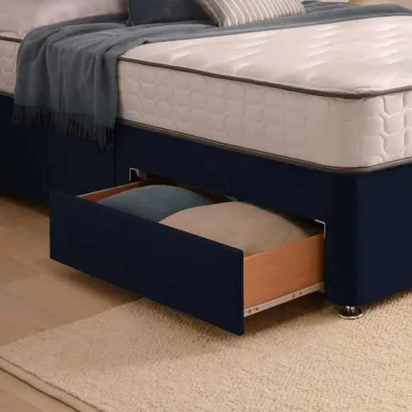 Divan Bed with Headboard & Mattress - Blue, Velvet