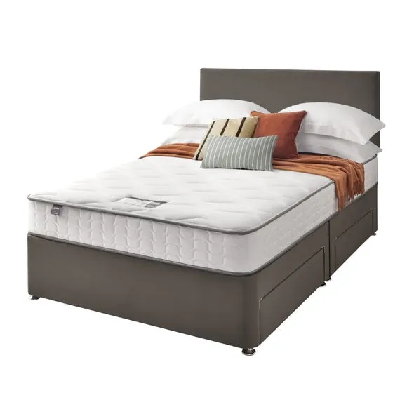 Divan Bed with Headboard & Mattress - Charcoal, Velvet