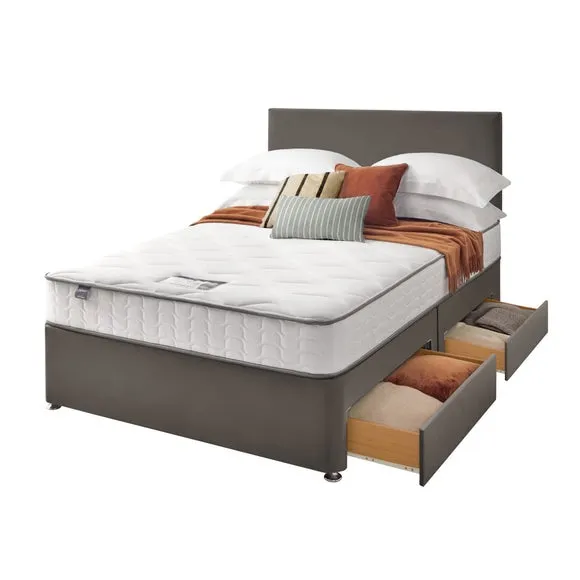 Divan Bed with Headboard & Mattress - Charcoal, Velvet