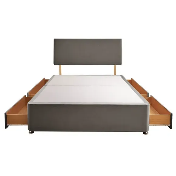 Divan Bed with Headboard & Mattress - Charcoal, Velvet