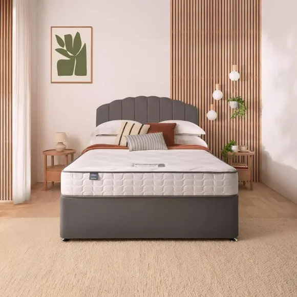 Divan Bed with Headboard & Mattress - Charcoal, Velvet
