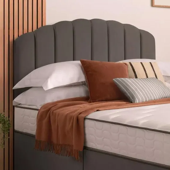 Divan Bed with Headboard & Mattress - Charcoal, Velvet