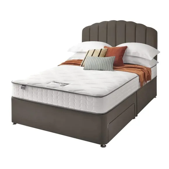 Divan Bed with Headboard & Mattress - Charcoal, Velvet