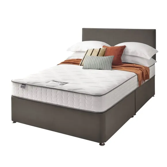 Divan Bed with Headboard & Mattress - Charcoal, Velvet