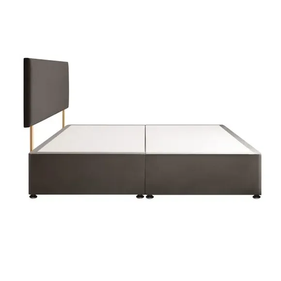 Divan Bed with Headboard & Mattress - Charcoal, Velvet