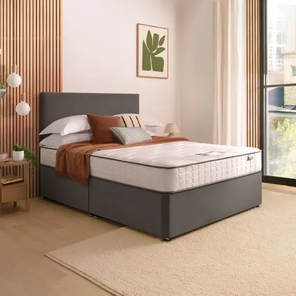 Divan Bed with Headboard & Mattress - Charcoal, Velvet image