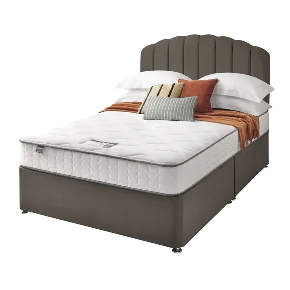 Divan Bed with Headboard & Mattress - Charcoal, Velvet