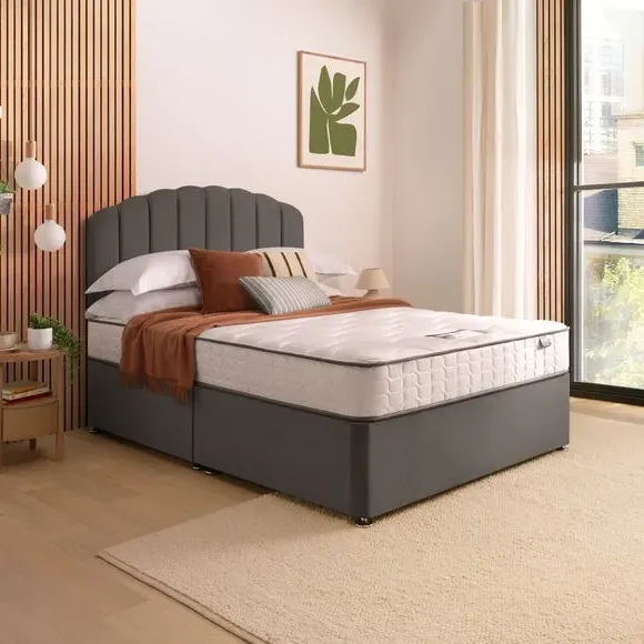 Divan Bed with Headboard & Mattress - Charcoal, Velvet image