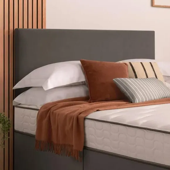 Divan Bed with Headboard & Mattress - Charcoal, Velvet