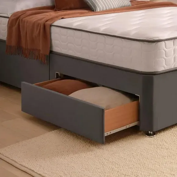 Divan Bed with Headboard & Mattress - Charcoal, Velvet