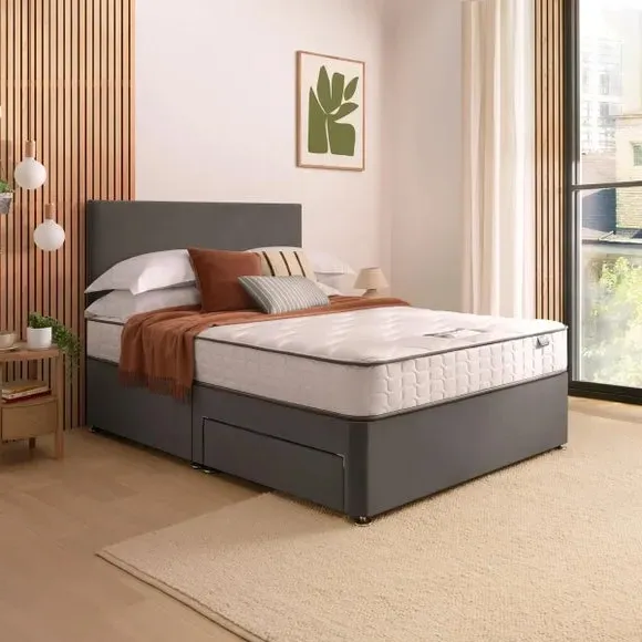 Divan Bed with Headboard & Mattress - Charcoal, Velvet