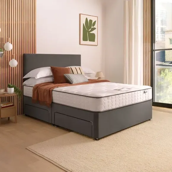 Divan Bed with Headboard & Mattress - Charcoal, Velvet