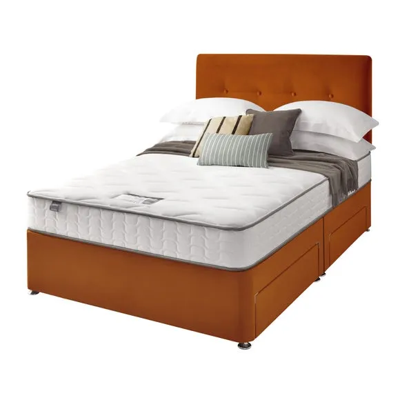 Divan Bed with Headboard & Mattress - Gold, Velvet