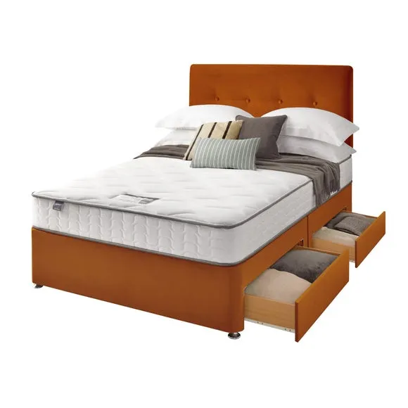 Divan Bed with Headboard & Mattress - Gold, Velvet