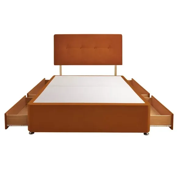 Divan Bed with Headboard & Mattress - Gold, Velvet