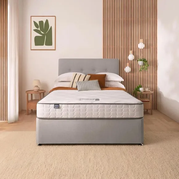 Divan Bed with Headboard & Mattress - Grey, Fabric