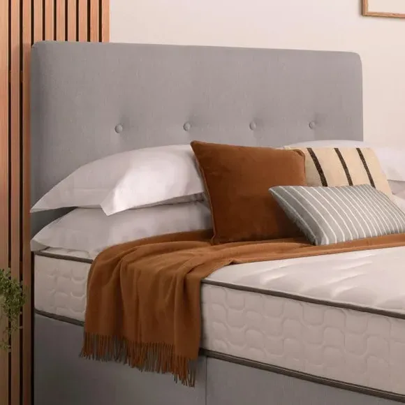 Divan Bed with Headboard & Mattress - Grey, Fabric