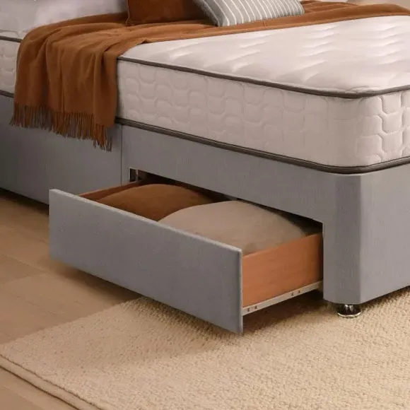 Divan Bed with Headboard & Mattress - Grey, Fabric