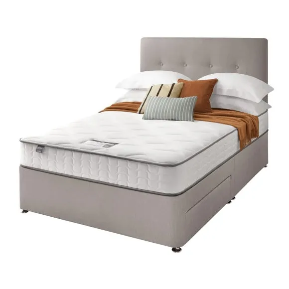 Divan Bed with Headboard & Mattress - Grey, Fabric