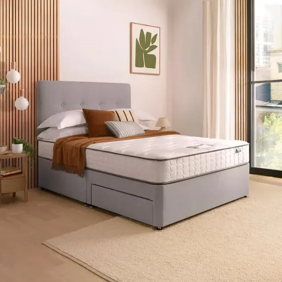 Divan Bed with Headboard & Mattress - Grey, Fabric