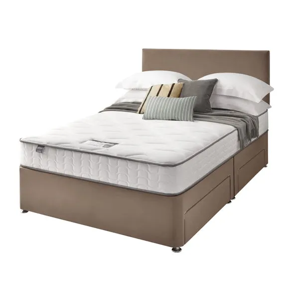 Divan Bed with Headboard & Mattress - Mink, Velvet